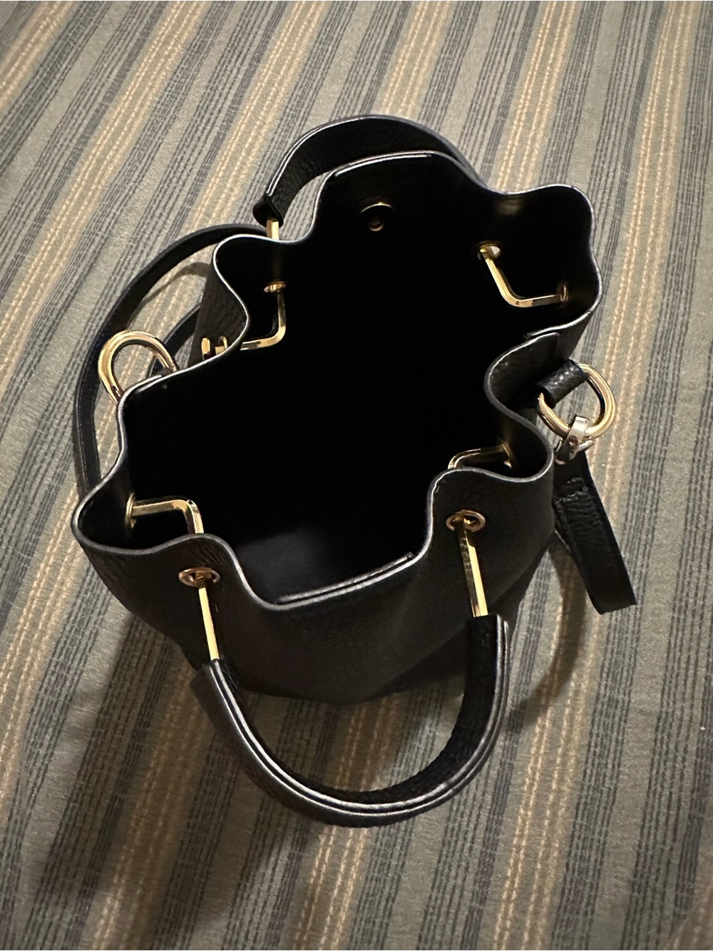 Steve Madden Black Mini Bucket Crossbody with Gold Accents - Picture 2 of 6
